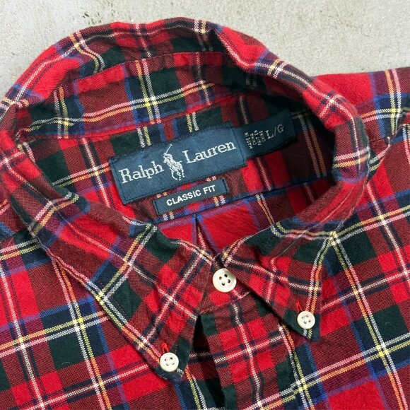 Vintage Ralph Lauren Classic Fit Button Down Shirt Red Plaid Cotton Large - Picture 5 of 7